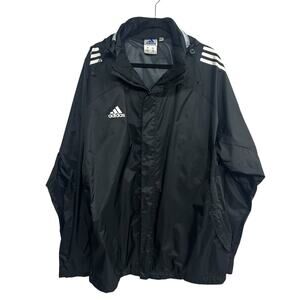 Y2K Sport Windbreaker Jacket Adidas 3-Stripes Black Hooded XL